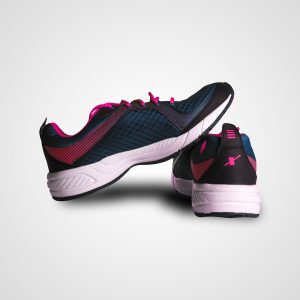 Navy blue and pink sports running shoes with white sole for men and women